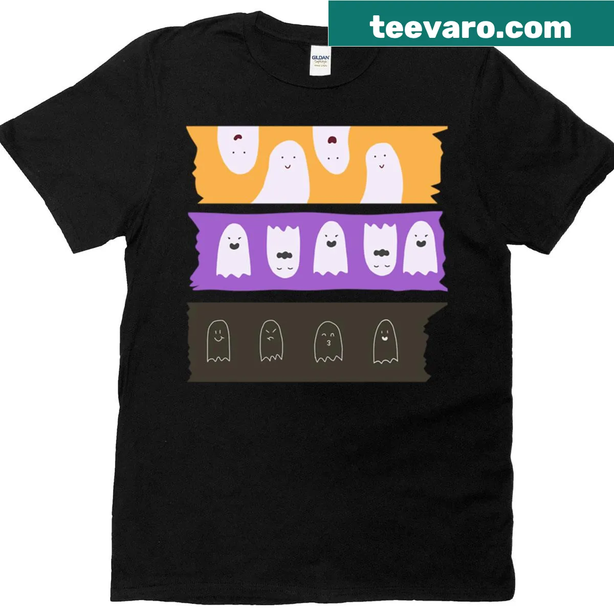 Cute cartoon ghost T-shirt with brush stripes design — on a men's t-shirt