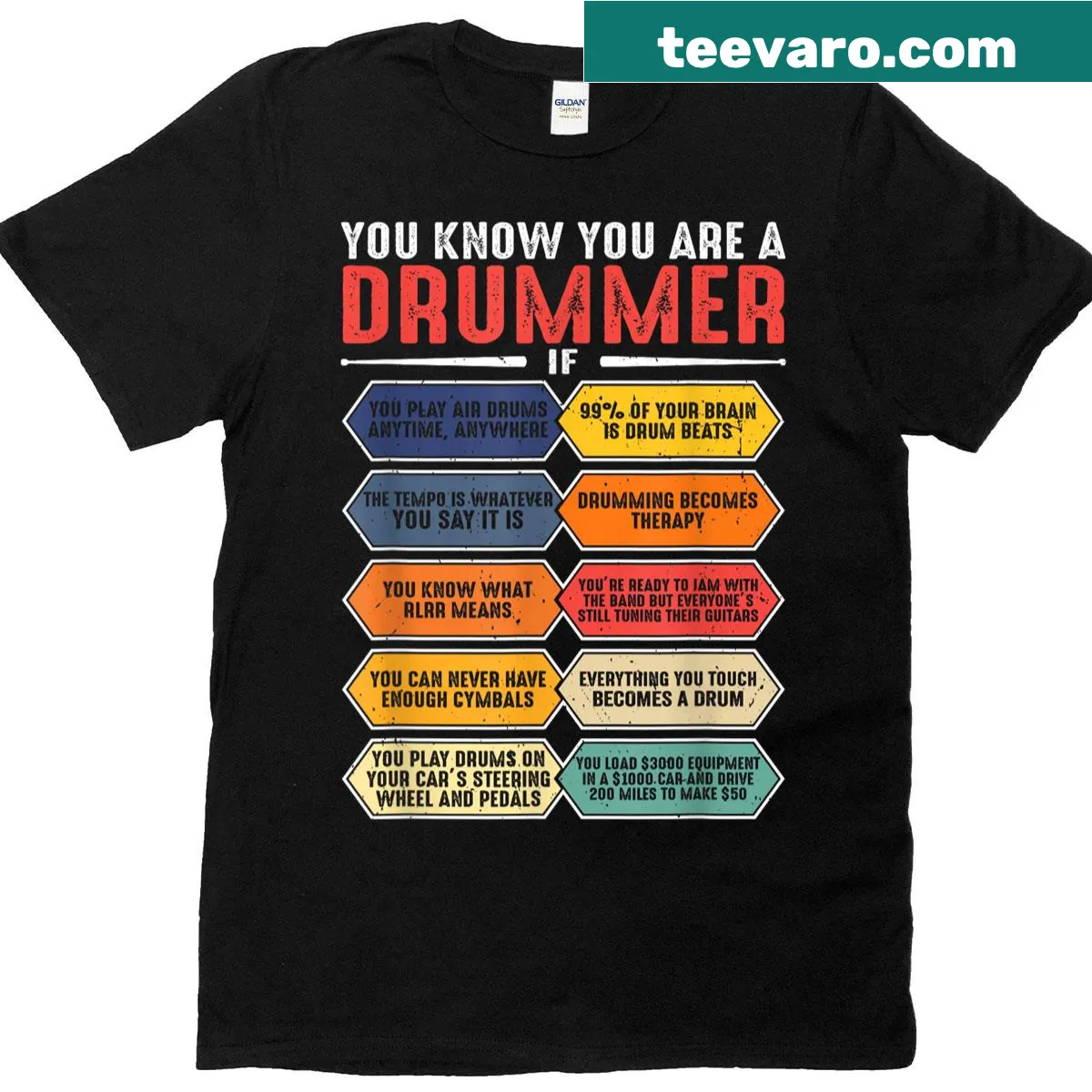 Illustration of drums and percussion instruments on shirt — on a men's t-shirt