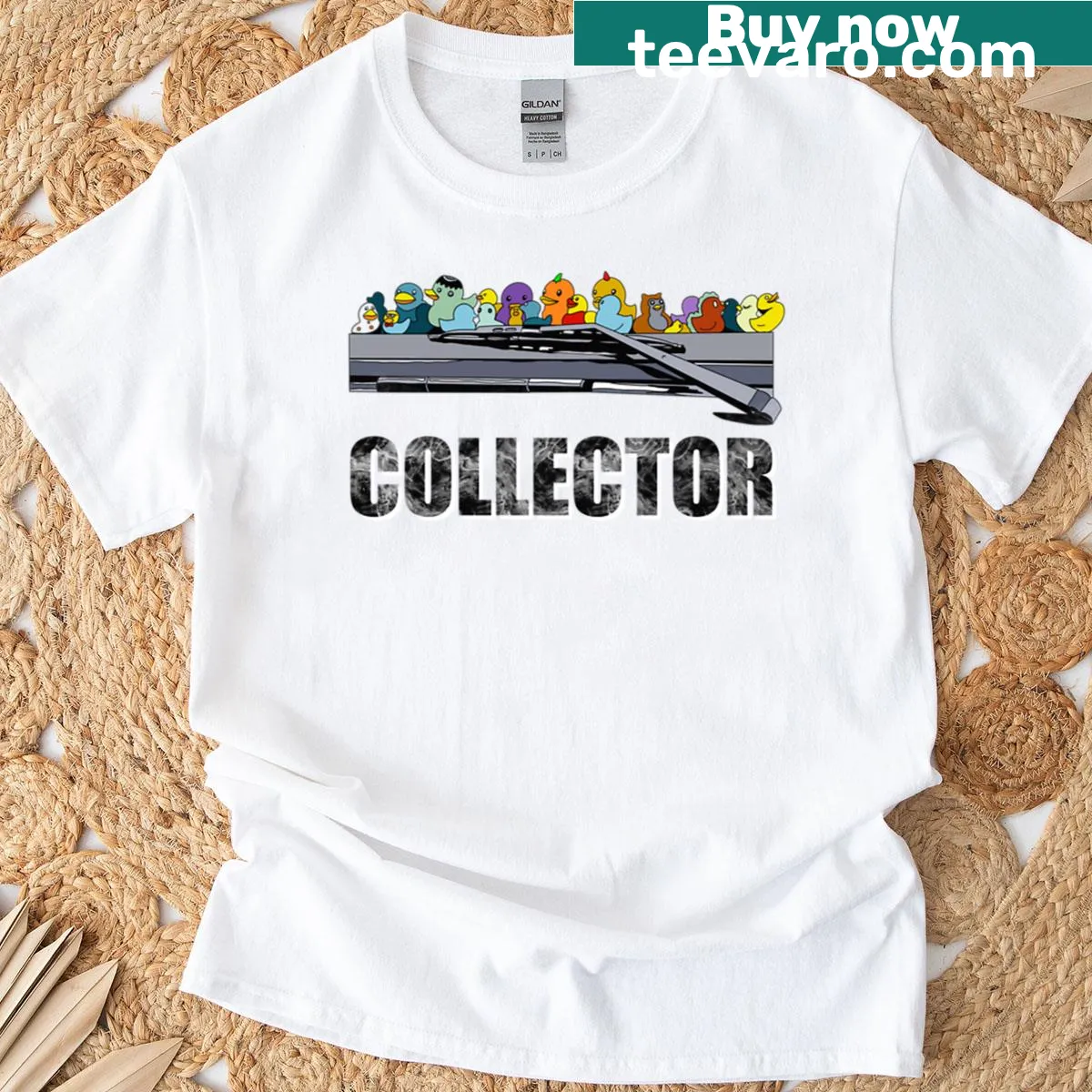 Duck collector graphic on vintage distressed t-shirt — on a men's t-shirt