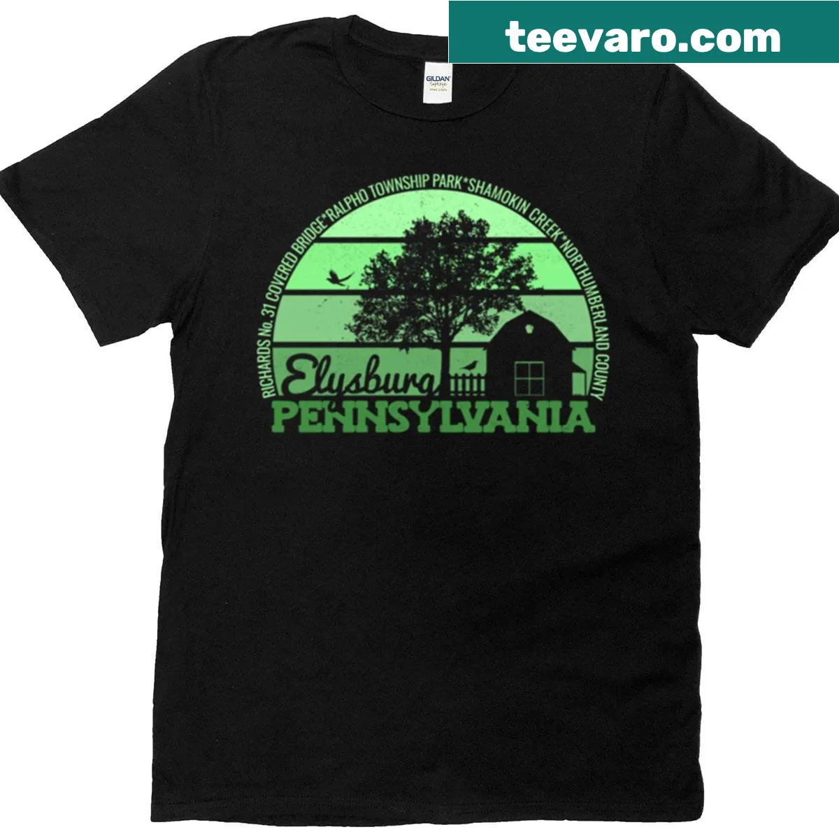 Vintage local pride logo for Elysburg Pennsylvania on a T-shirt — on a men's t-shirt