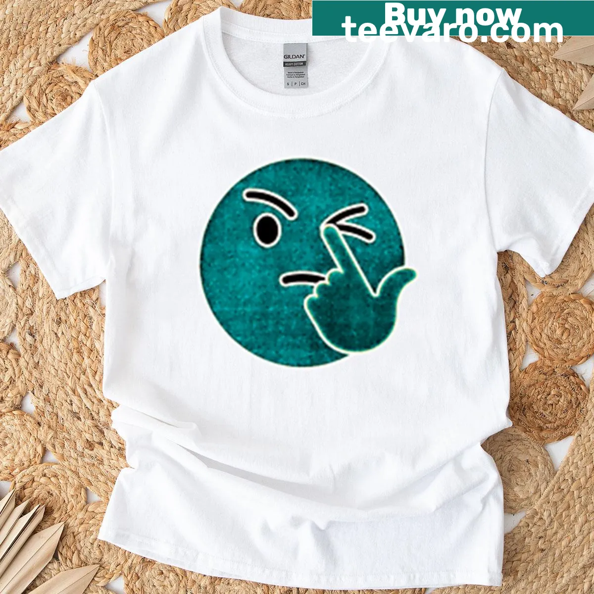 Abstract eye poke design on a cyan T-shirt — on a men's t-shirt