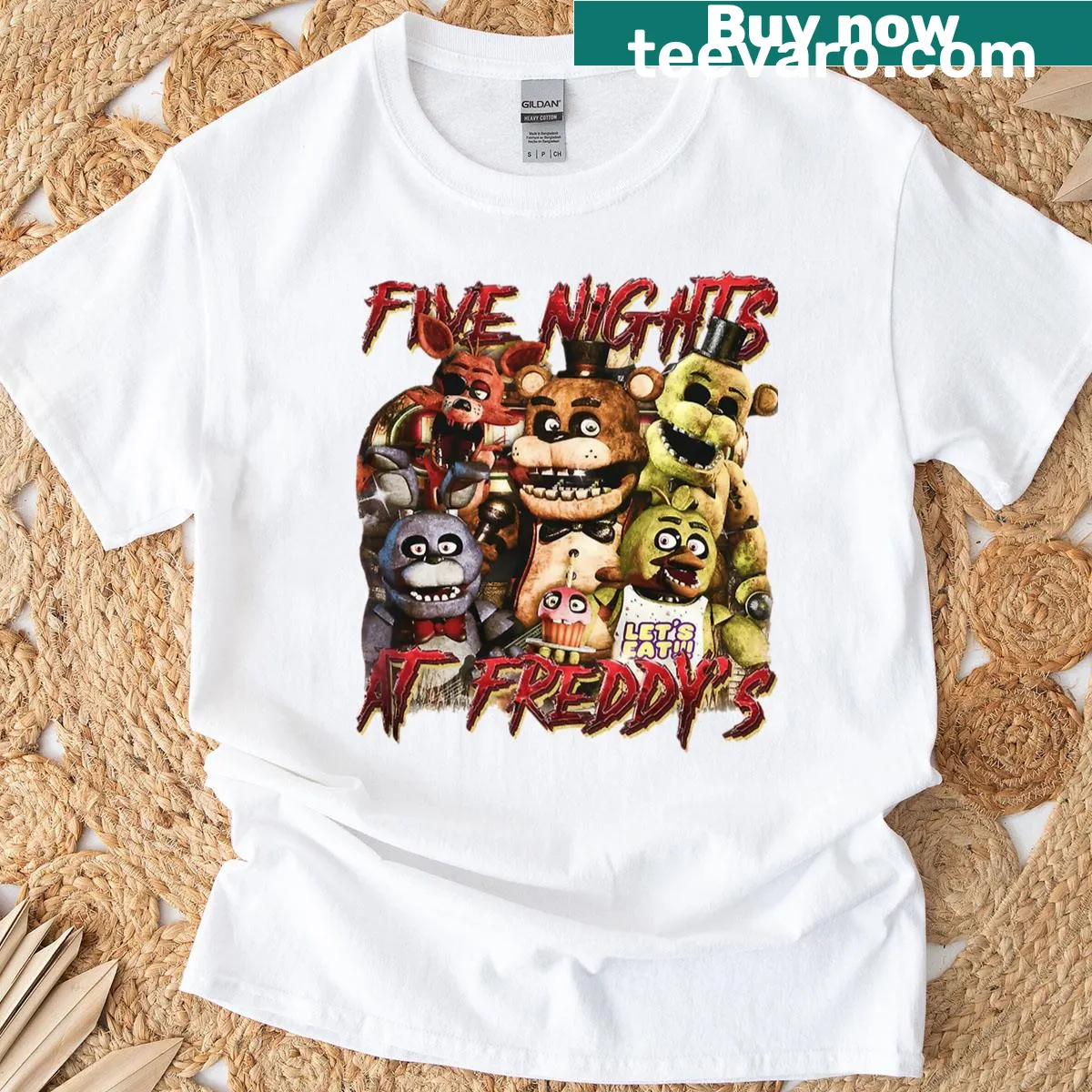 Five Nights at Freddy's movie graphic T-shirt — on a men's t-shirt