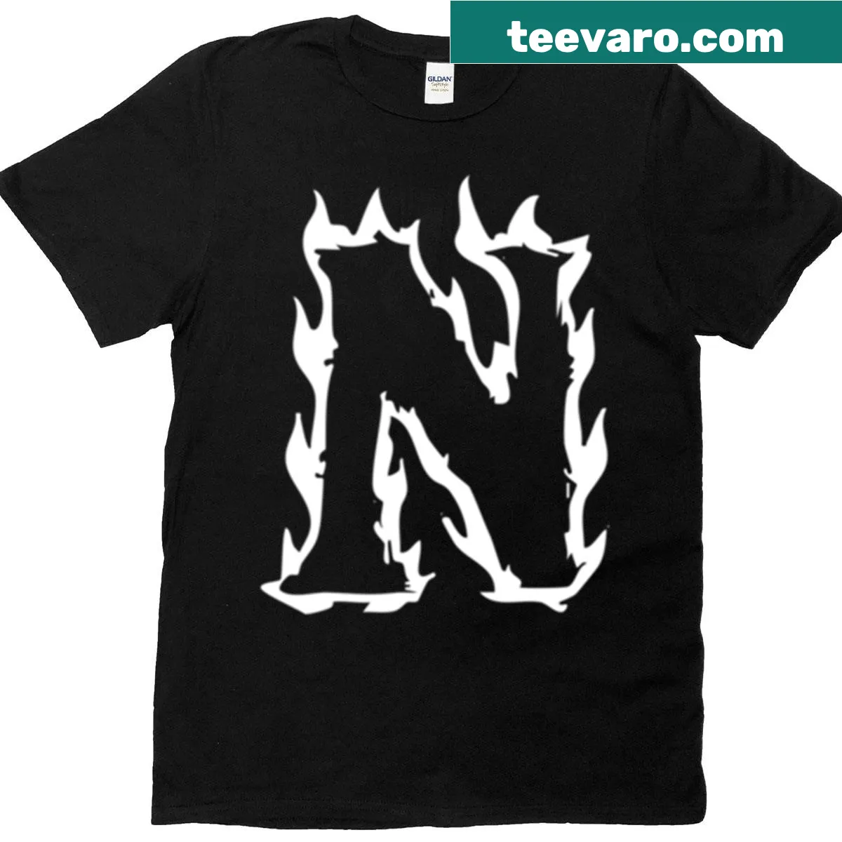 Monogram t-shirt featuring the letter N in flames for a unique look. — on a men's t-shirt