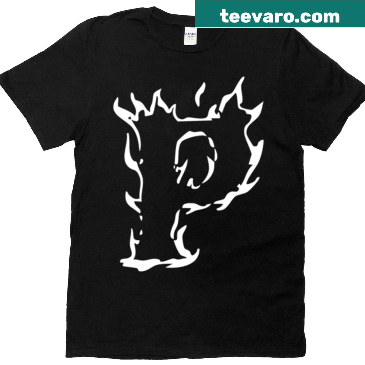 Flaming P monogram T-shirt with bold letter design — on a men's t-shirt
