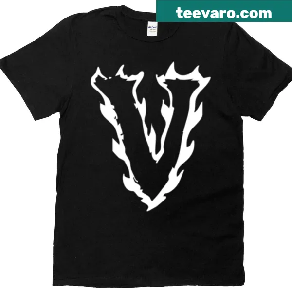 Monogram T-shirt with a flaming V design in white