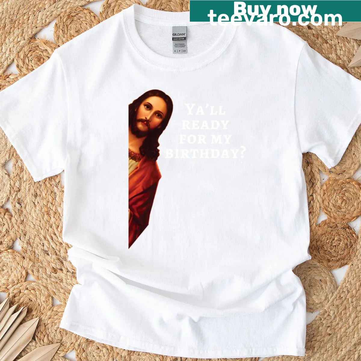 Funny Christmas T-shirt with typography celebrating Jesus' birthday — on a men's t-shirt