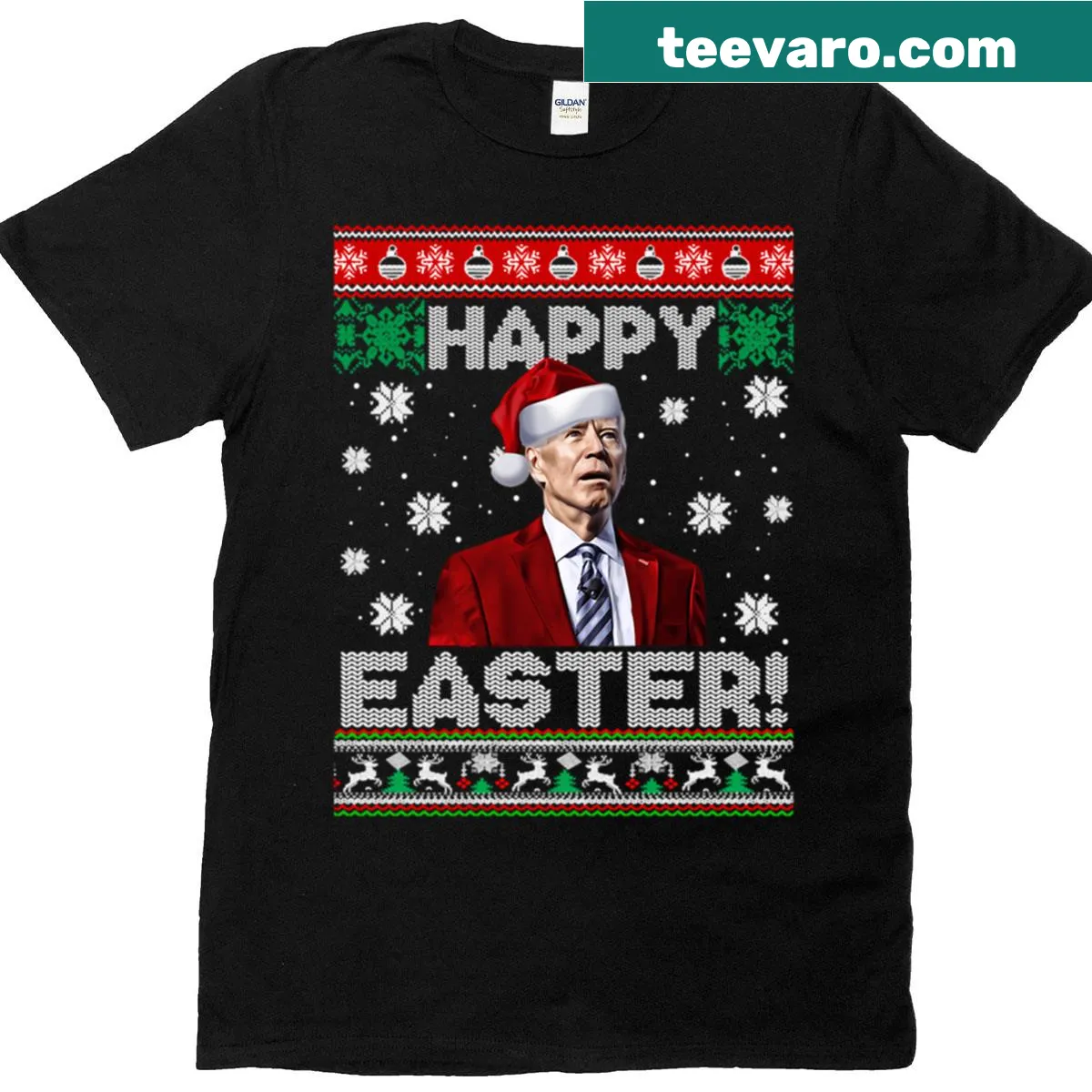 Funny shirt featuring Joe Biden with Easter and Christmas themes — on a men's t-shirt