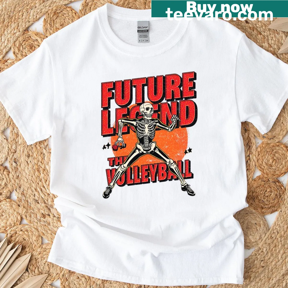 Skeleton volleyball player graphic on a t-shirt — on a men's t-shirt