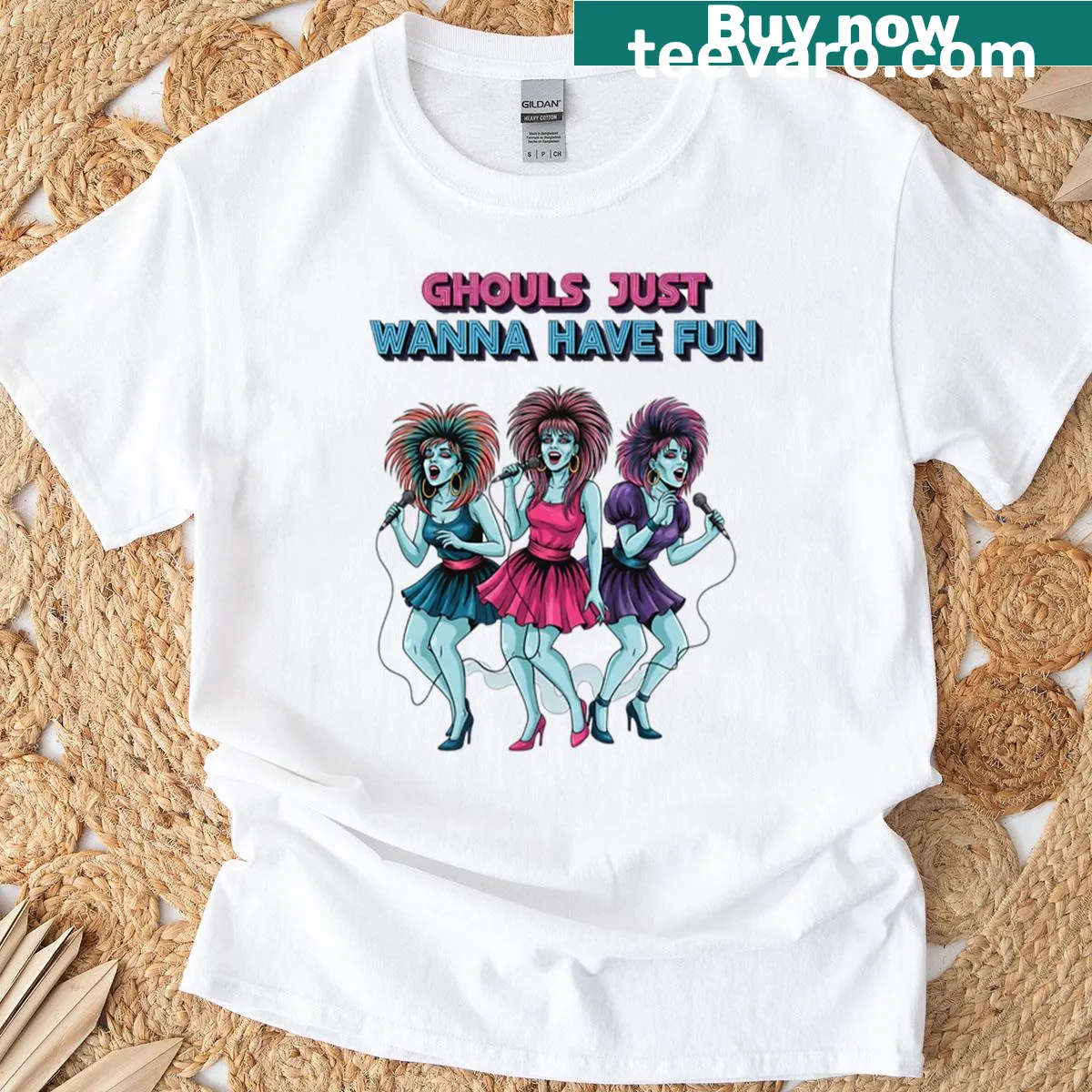 Oversized T-shirt featuring playful text 'Ghouls Just Wanna Have Fun' — on a men's t-shirt