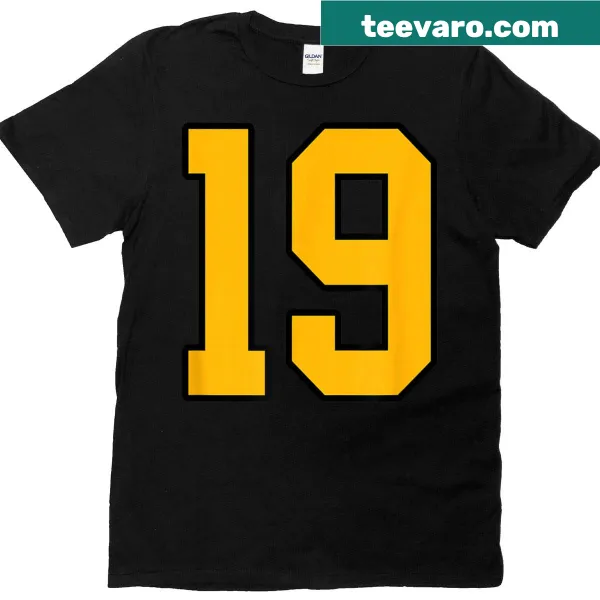 Gold and black sports jersey t-shirt with number 19 design