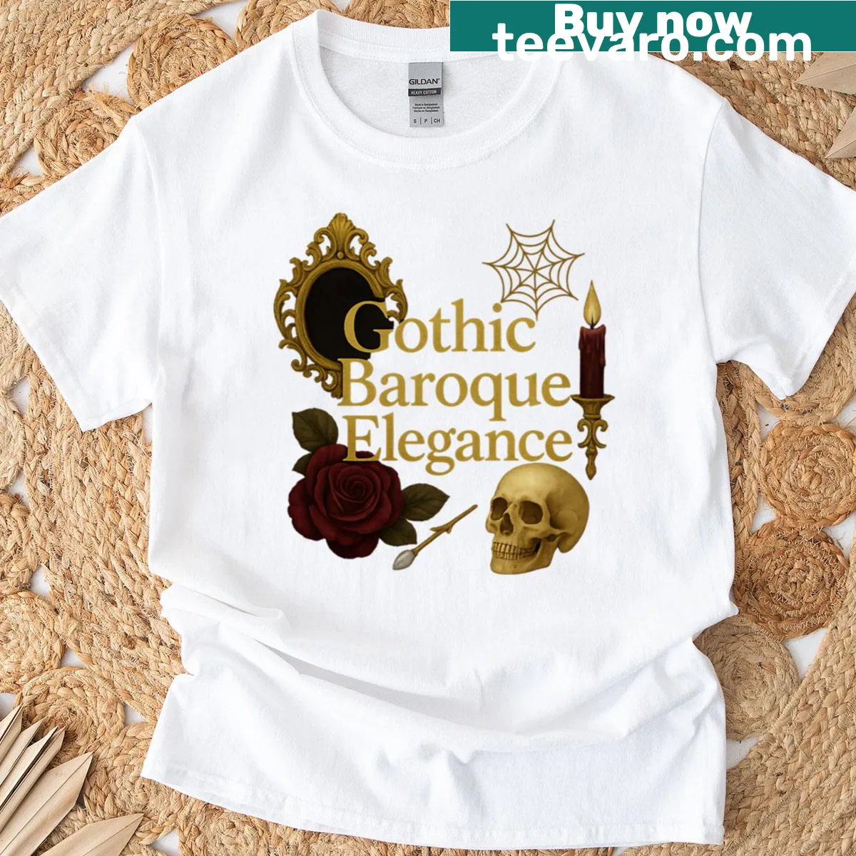 Gothic baroque-themed shirt for Halloween — on a men's t-shirt