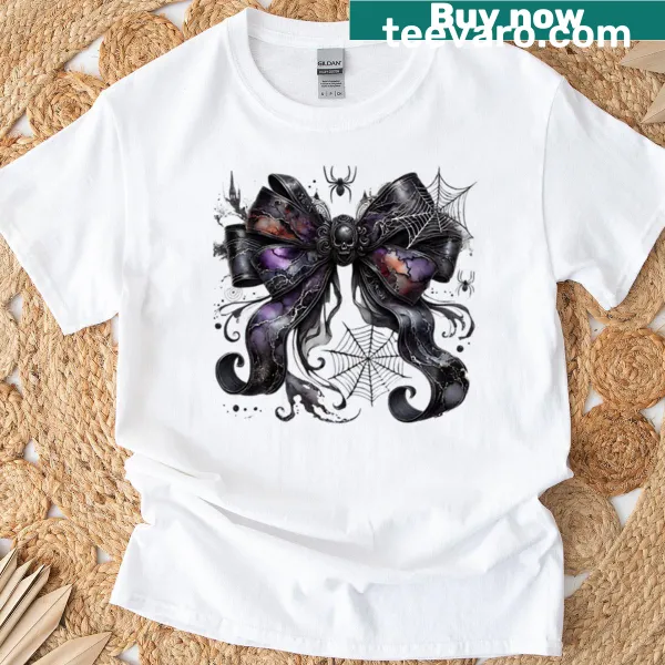 Gothic skull with bow and spiderwebs in dark aesthetic design