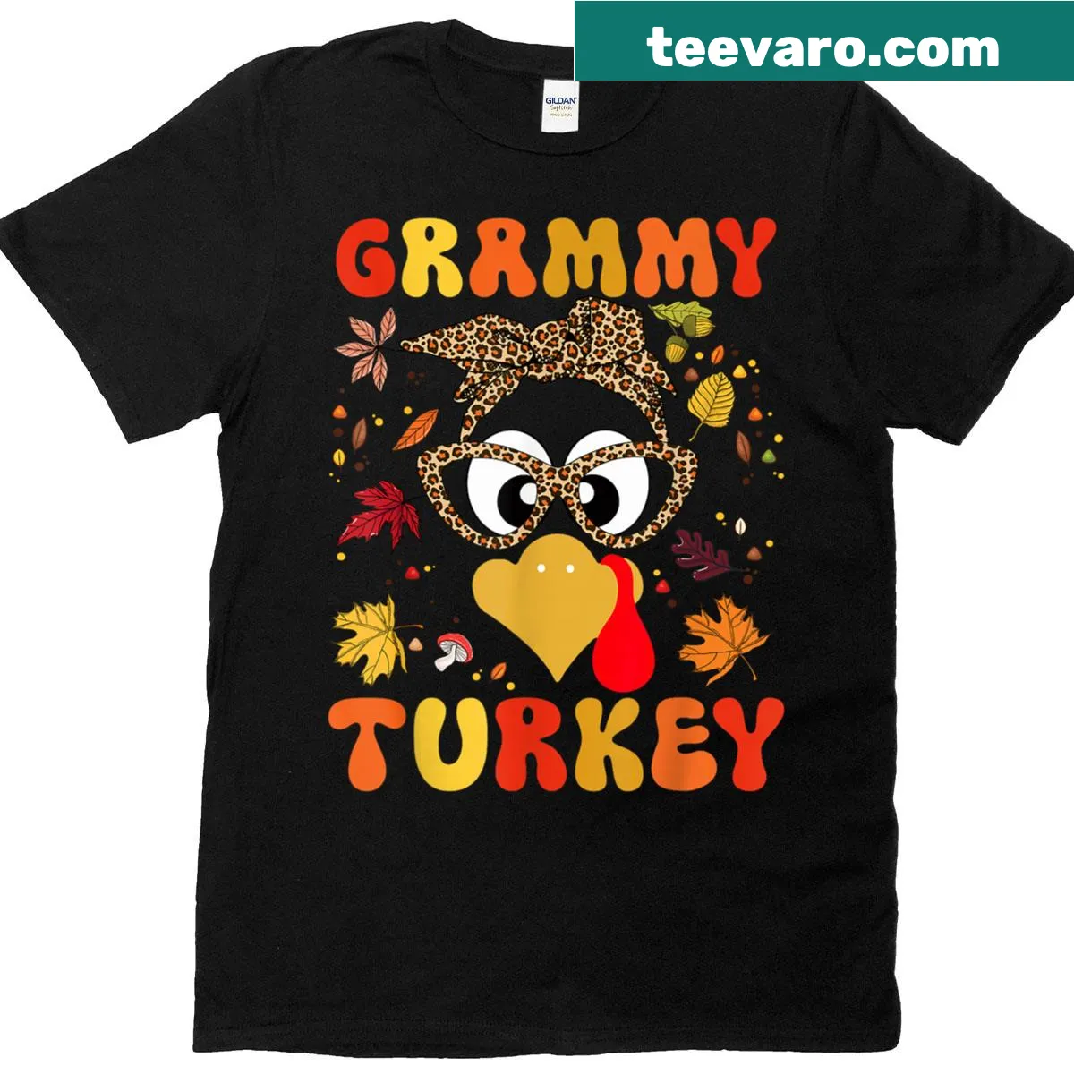 Matching family Thanksgiving t-shirt with 'Grammy' and turkey graphic. — on a men's t-shirt
