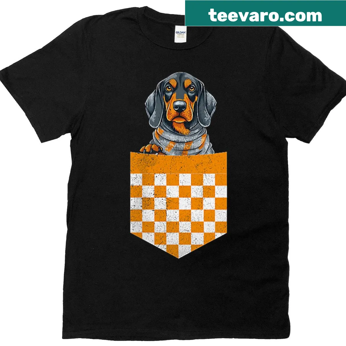 Illustration of a coonhound in a pocket on a t-shirt — on a men's t-shirt