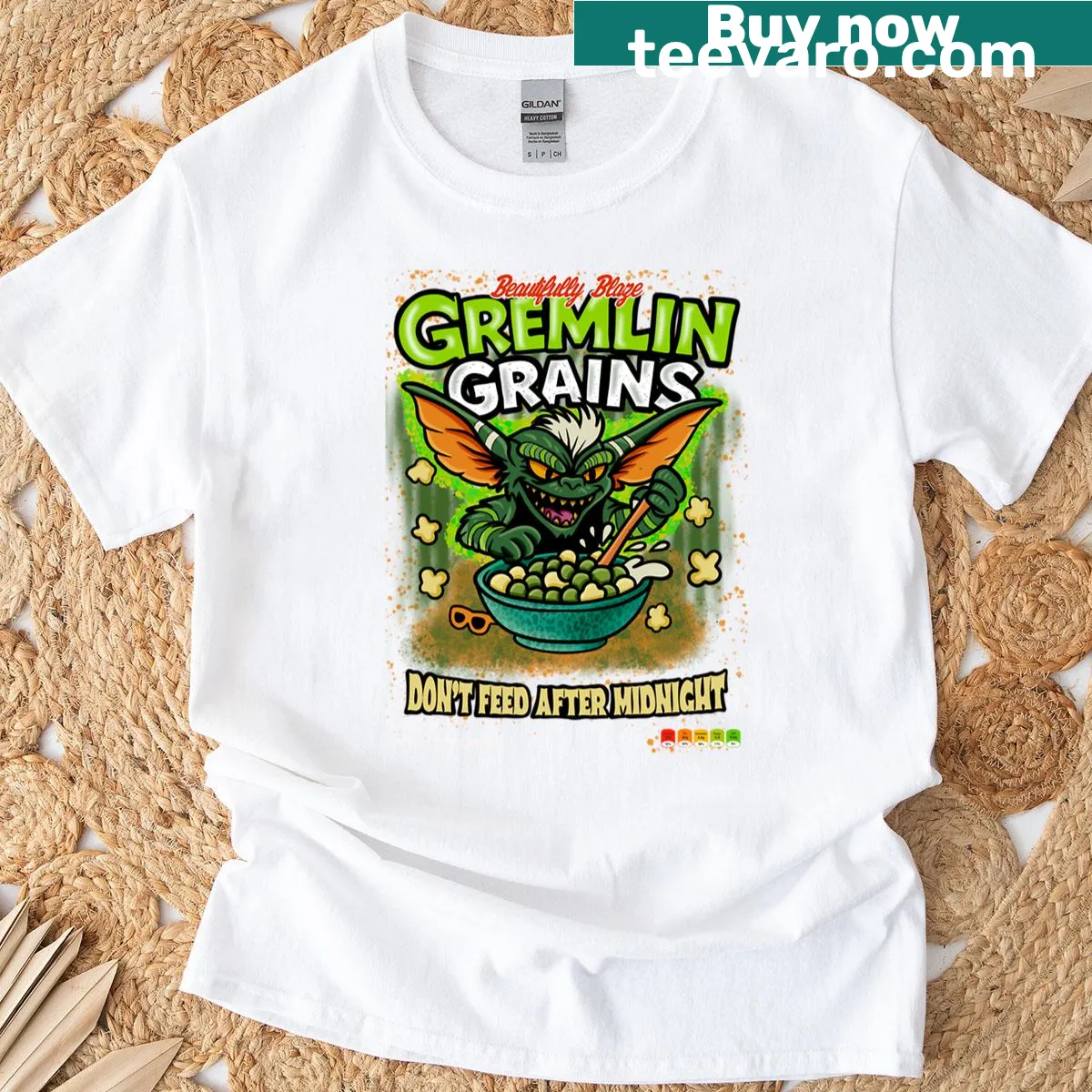 Gremlin graphic with grains Halloween T-shirt — on a men's t-shirt