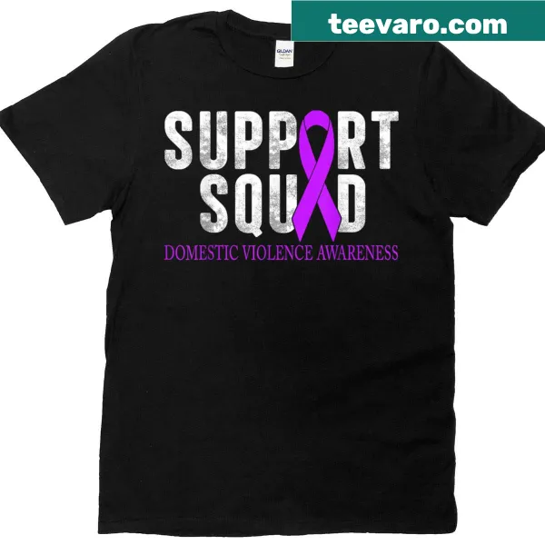 Support Squad T-shirt with typography promoting domestic violence awareness