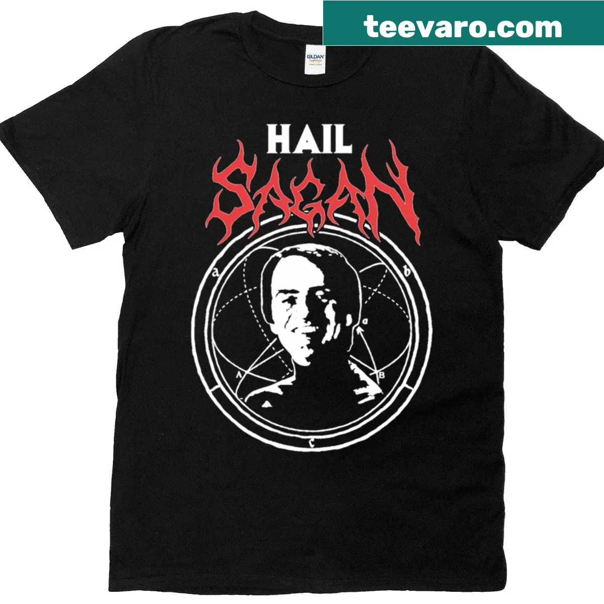Inspirational Hail Sagan shirt with bold typography — on a men's t-shirt
