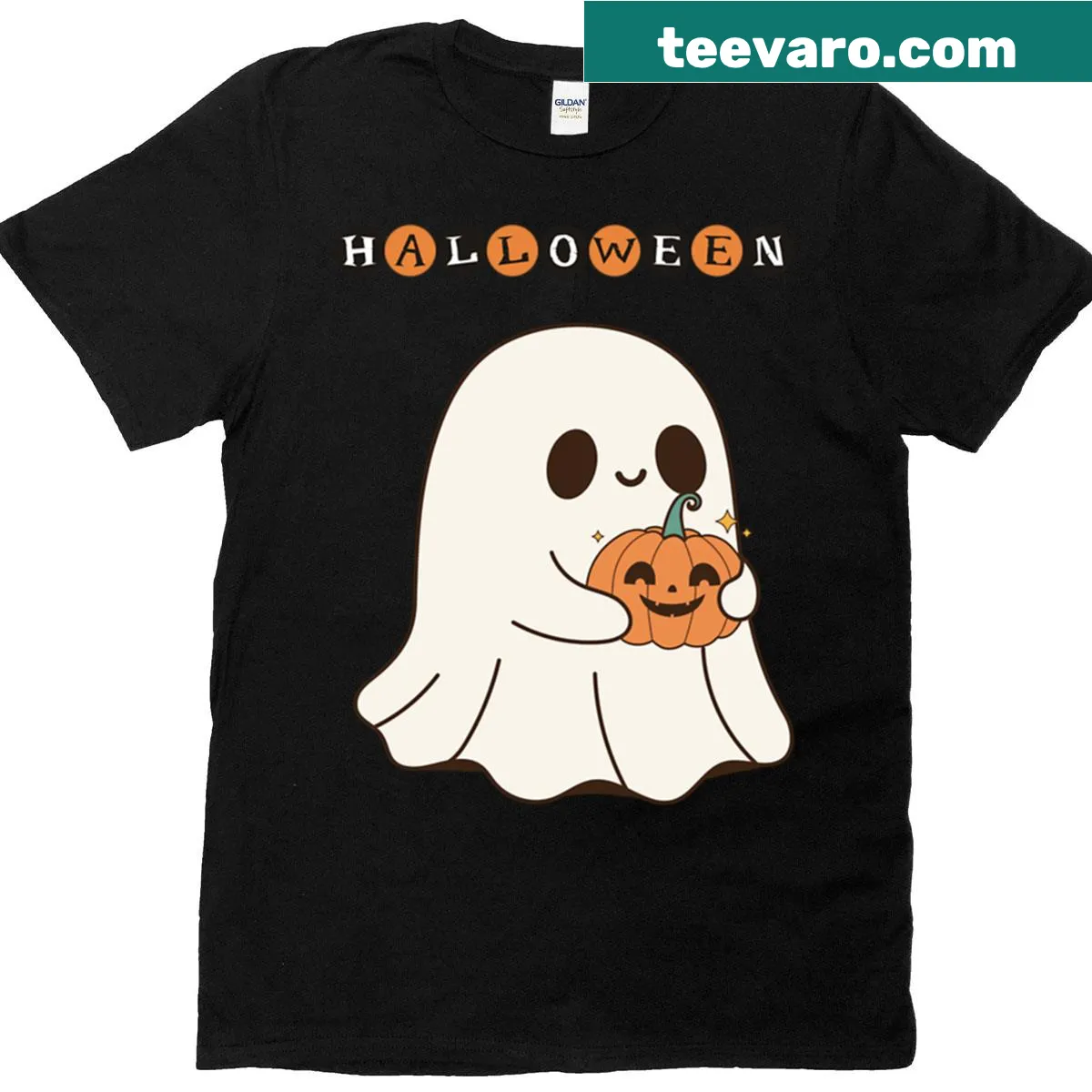 Oversized shirt with cute ghost and pumpkin graphic — on a men's t-shirt