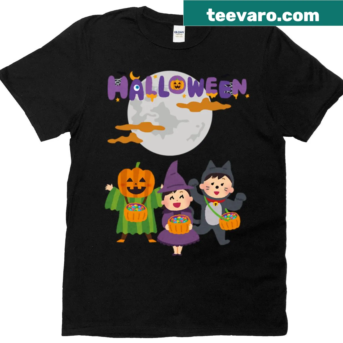Cute illustration of kids collecting candy on Halloween t-shirt — on a men's t-shirt