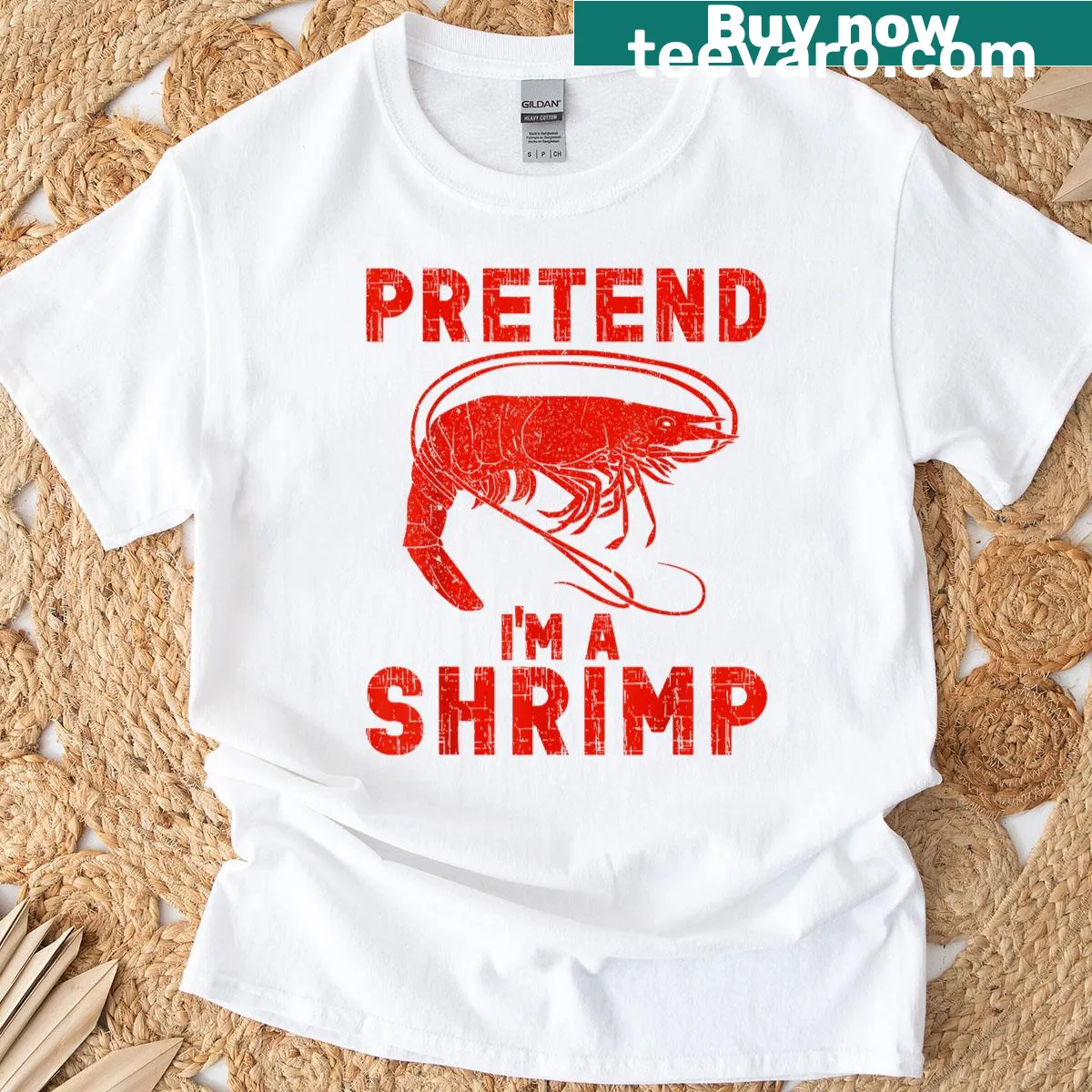 Funny Halloween tee with the phrase 'Pretend I'm a Shrimp.' — on a men's t-shirt