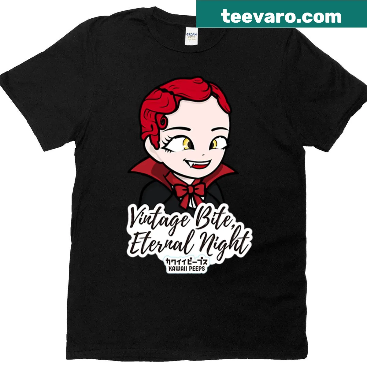 Kawaii vampire design with vintage style for Halloween on a t-shirt. — on a men's t-shirt