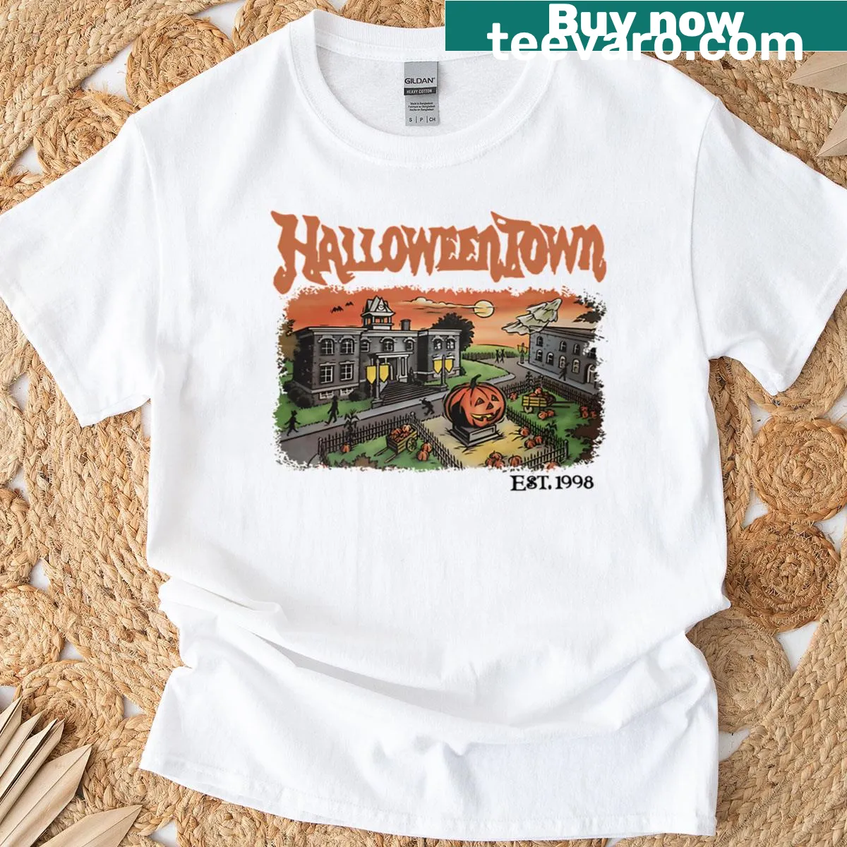 Vintage-inspired Halloweentown Halloween design — on a men's t-shirt