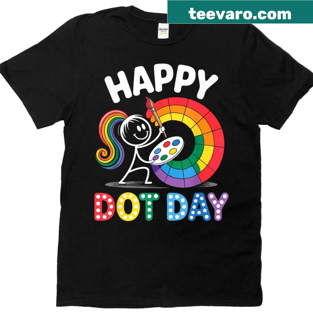 Kids t-shirt with a smiley face design and colorful polka dots for Happy Dot Day. — on a men's t-shirt