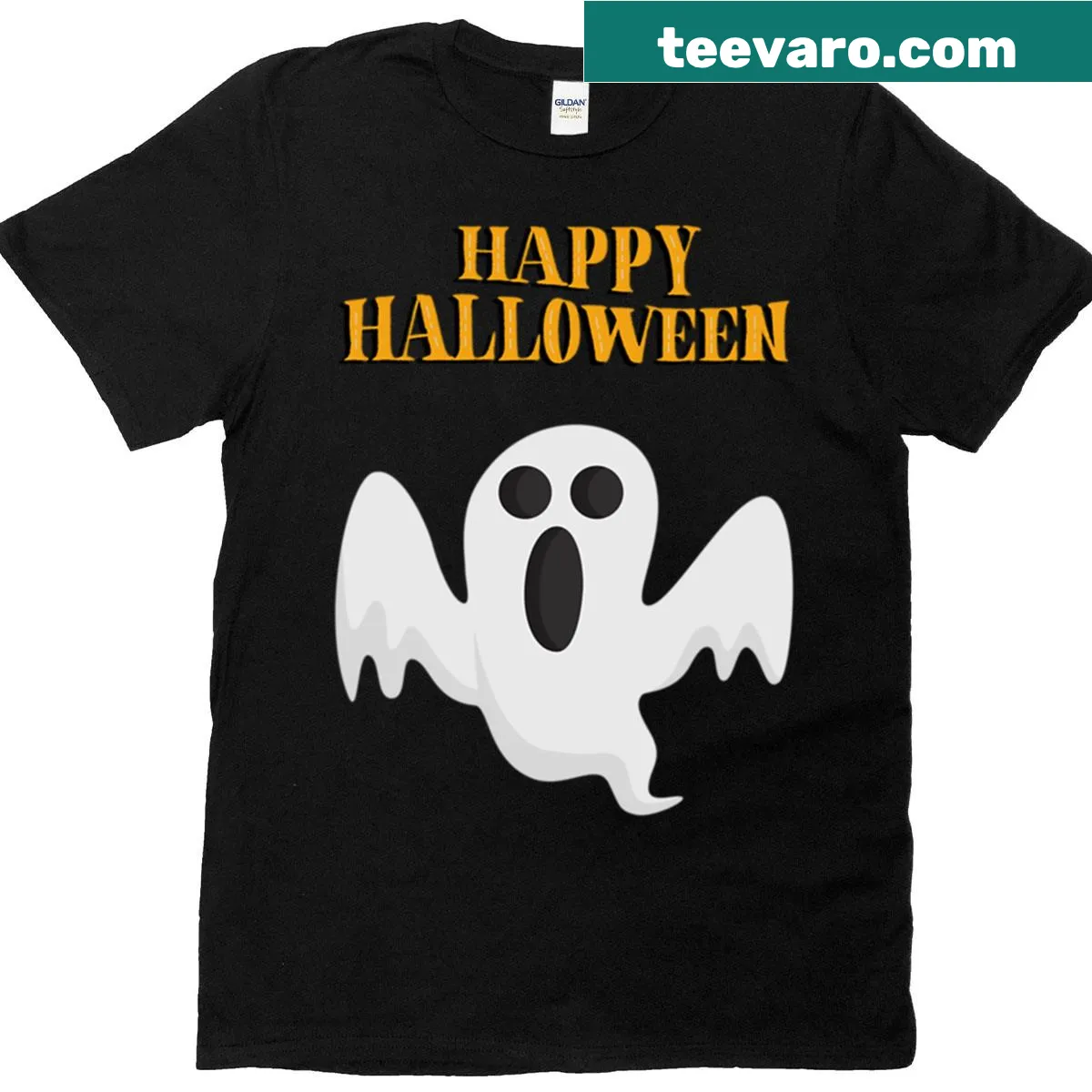 Minimalist ghost graphic t-shirt for Halloween — on a men's t-shirt
