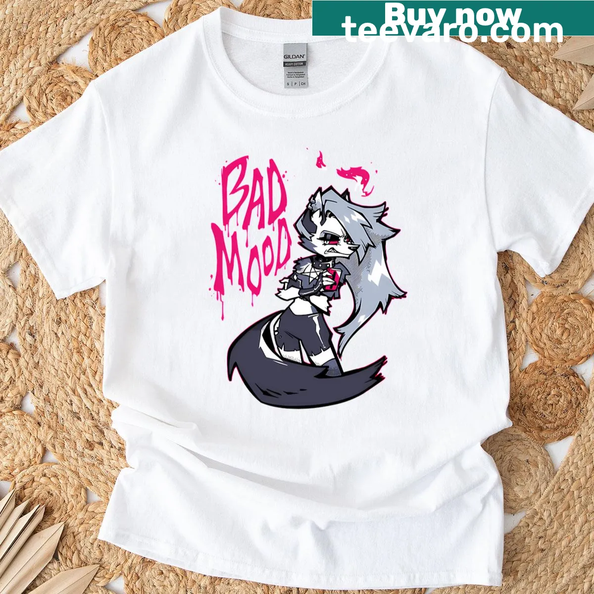 Loona from Hazbin Hotel graphic tee depicting a bad mood. — on a men's t-shirt