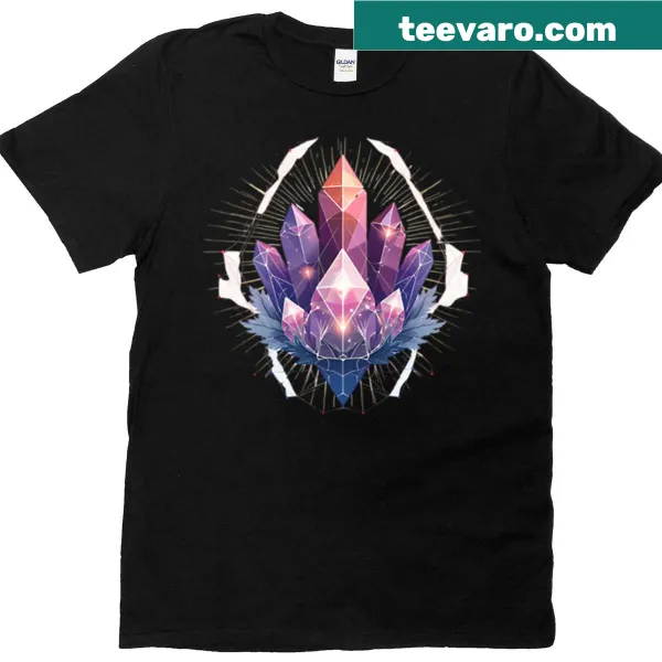Illustration of glowing healing crystals on T-shirt