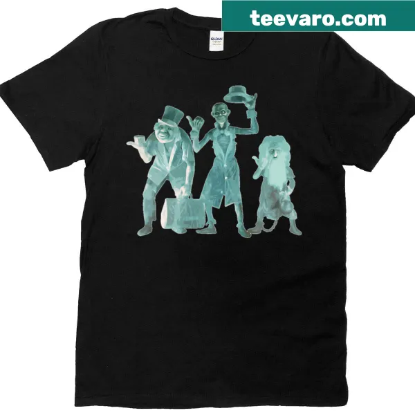 Fun t-shirt with cartoon hitchhiking ghosts for Halloween