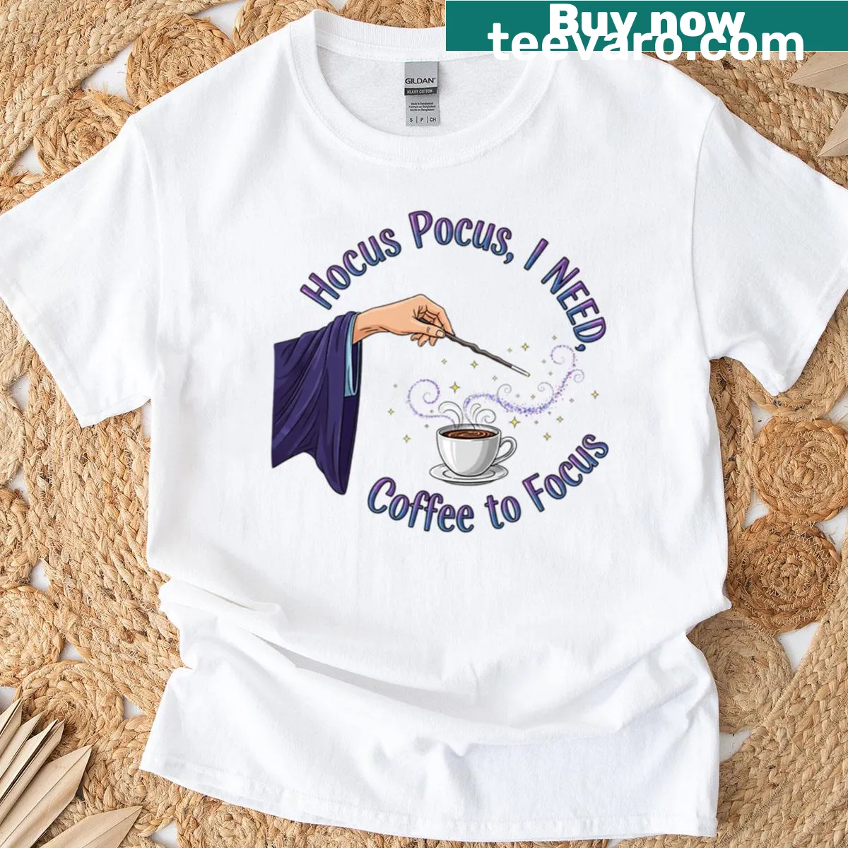 Cute Hocus Pocus Coffee Focus T-shirt with playful text — on a men's t-shirt