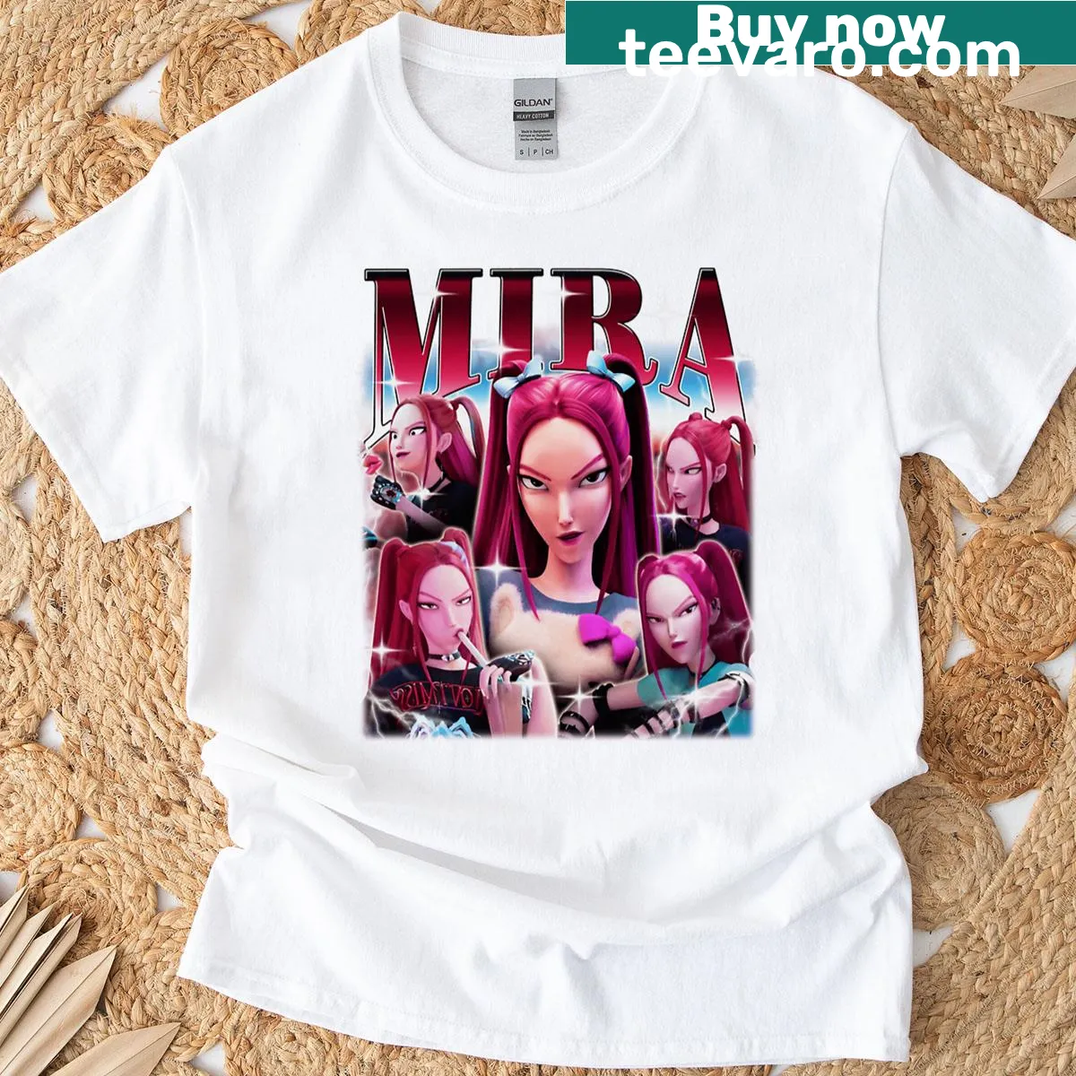 K-pop Demon Hunters fan art t-shirt featuring Mira character — on a men's t-shirt