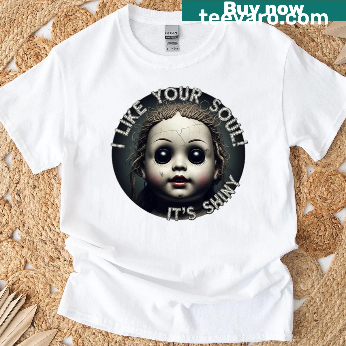 Playful text shirt about liking shiny souls — on a men's t-shirt