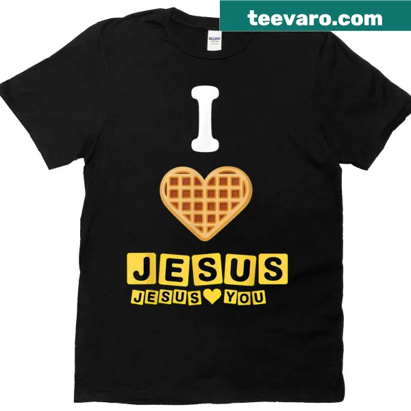 Illustrated T-shirt with waffle heart and 'I Love Jesus' text