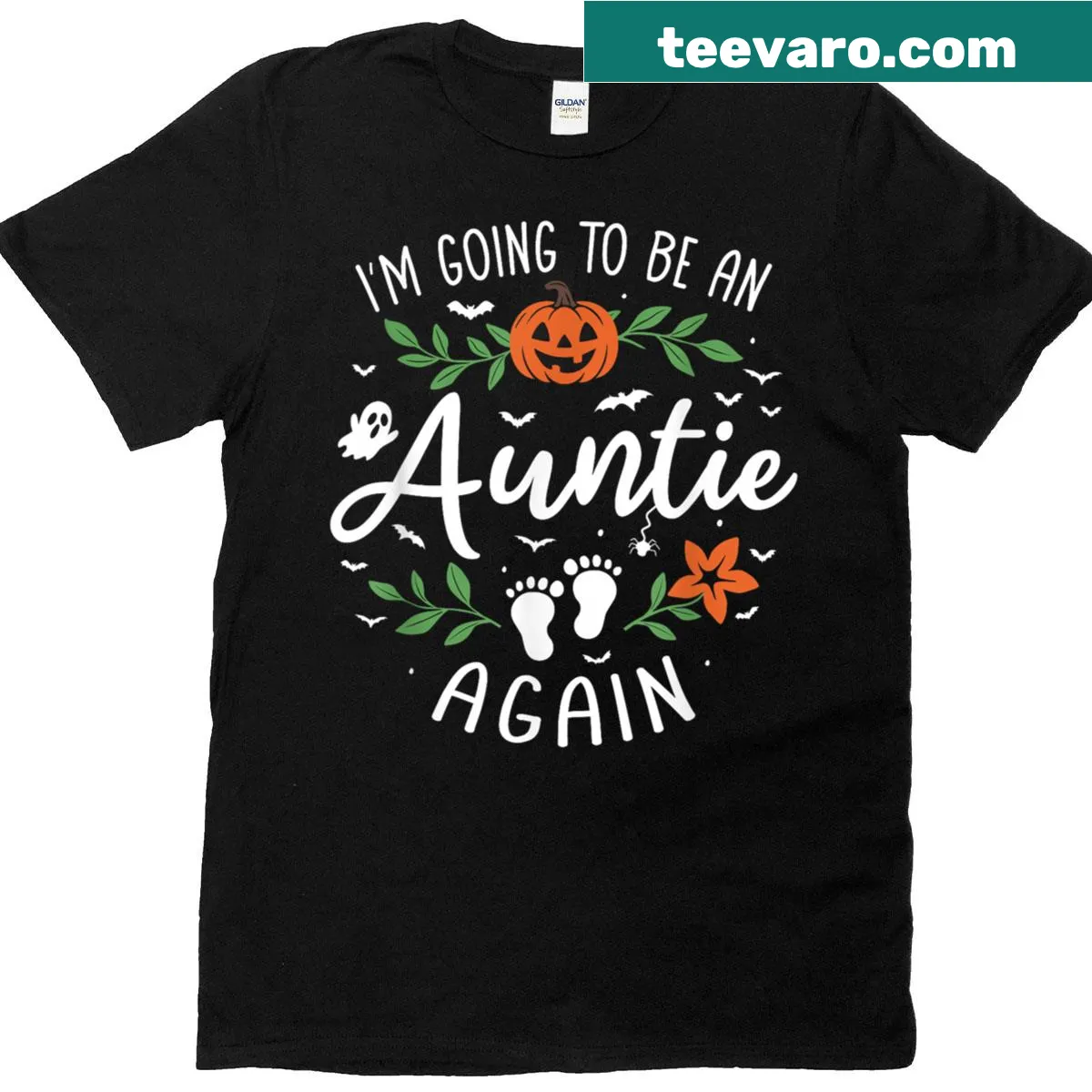 Halloween t-shirt announcing 'I'm Going To Be An Auntie Again' — on a men's t-shirt