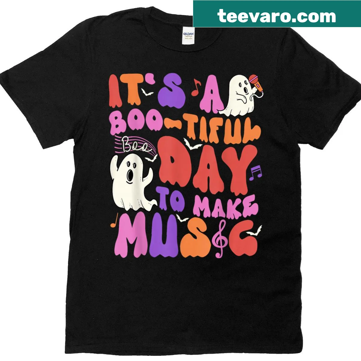Funny Halloween T-shirt for music teachers with playful text — on a men's t-shirt