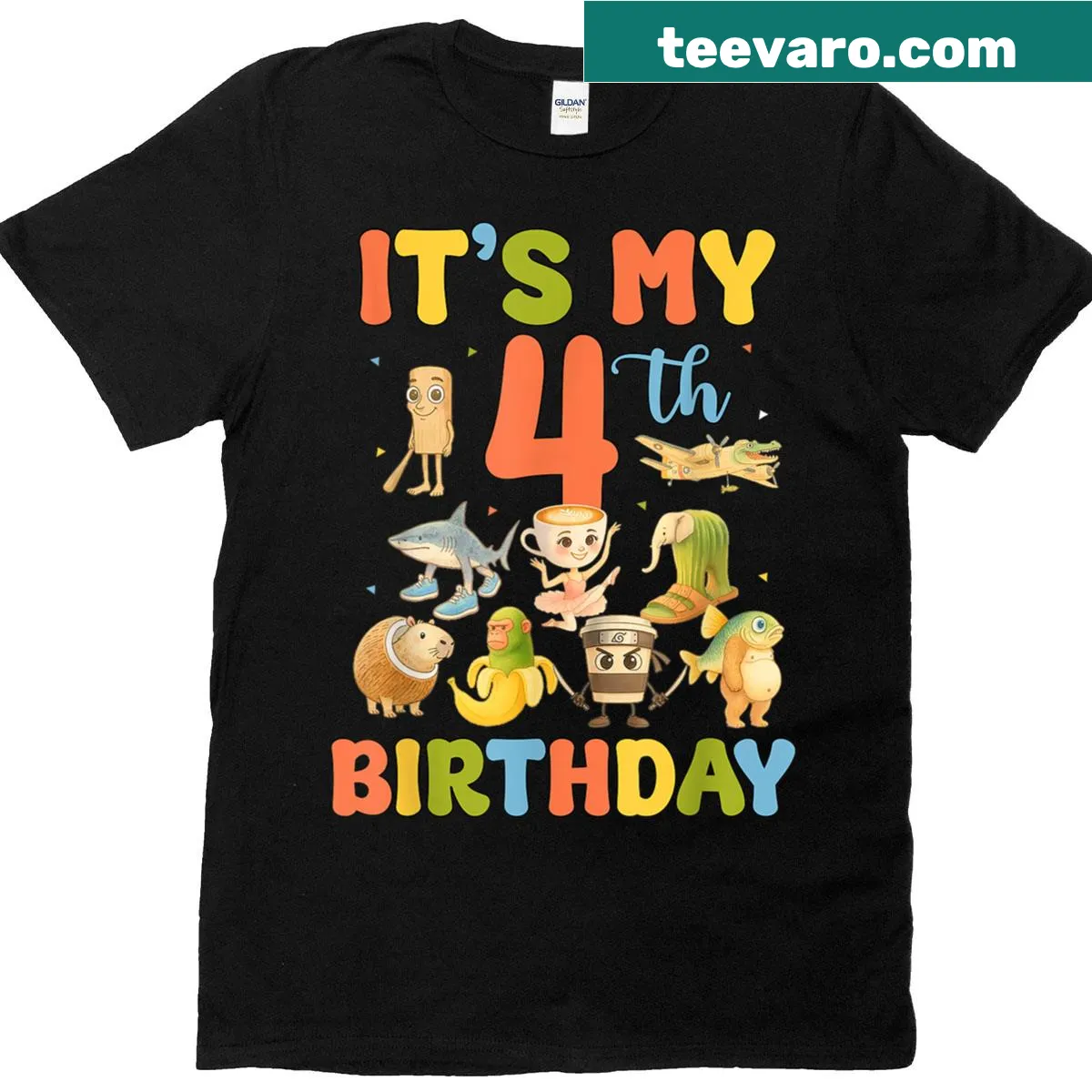 Fun birthday t-shirt for 4-year-old featuring Italian Brainrot meme — on a men's t-shirt