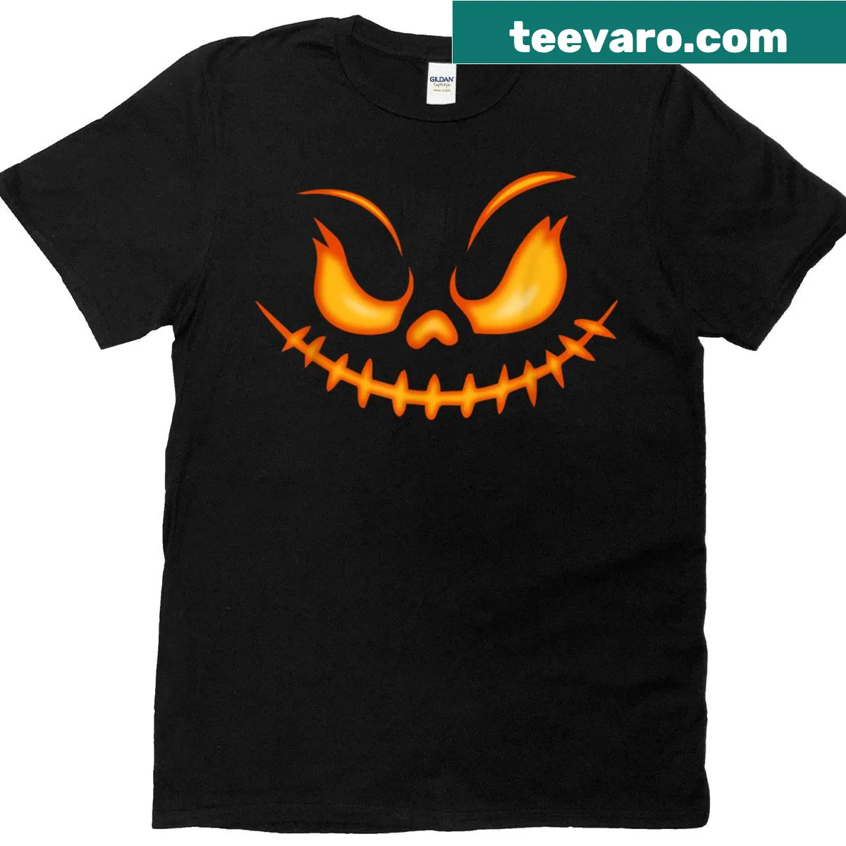 Scary carved pumpkin face graphic t-shirt for Halloween — on a men's t-shirt