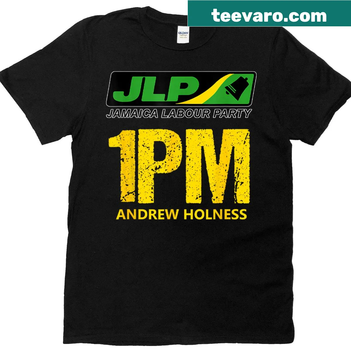 Political t-shirt supporting Jamaica Labour Party and Holness — on a men's t-shirt