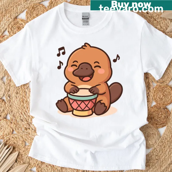 Cute platypus playing drums on a Kawaii T-shirt