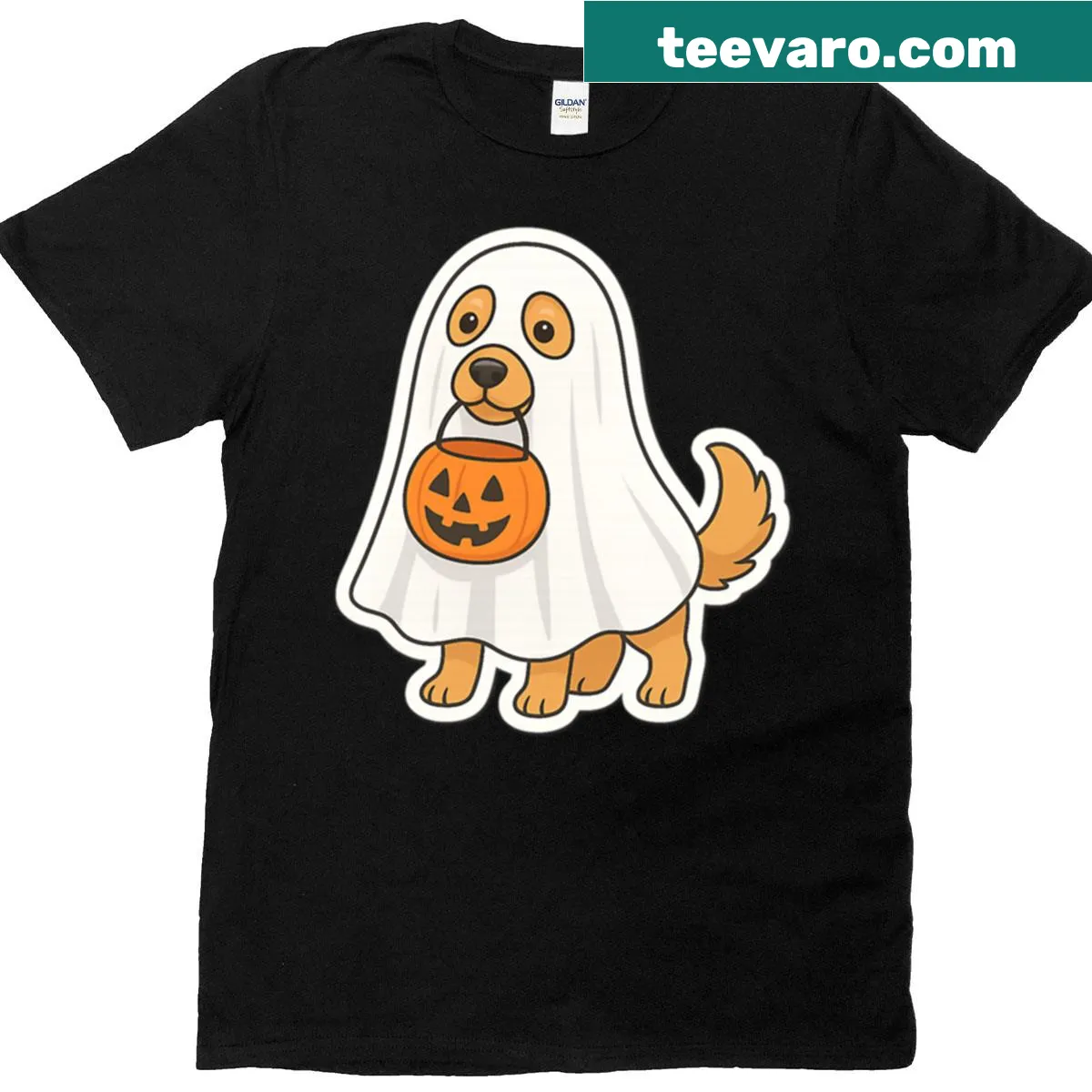 Cartoon ghost with the text 'too Cute To Spook' for kids' Halloween T-shirt — on a men's t-shirt