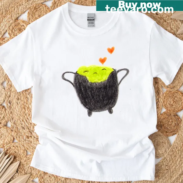 Illustrated cauldron of love on a whimsical Love Potion T-shirt