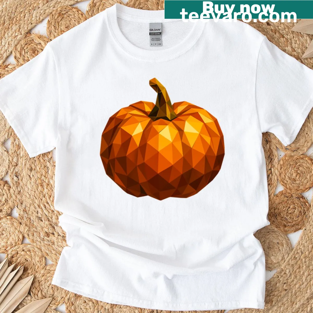 Geometric pumpkin silhouette design for autumn — on a men's t-shirt