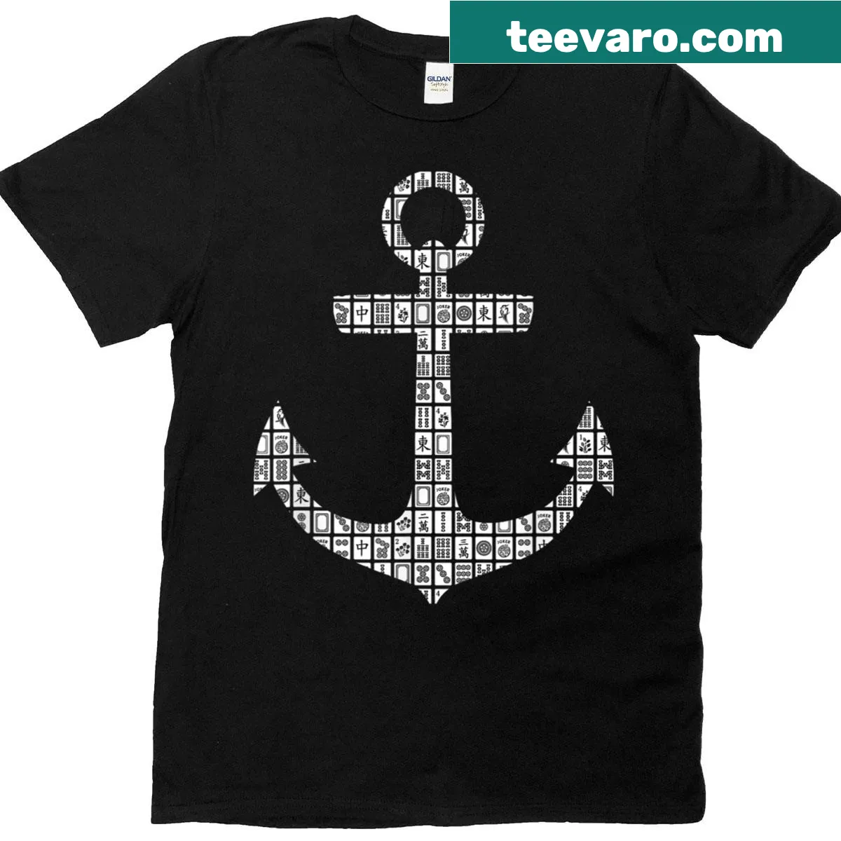 T-shirt featuring Mahjong and anchor illustration — on a men's t-shirt