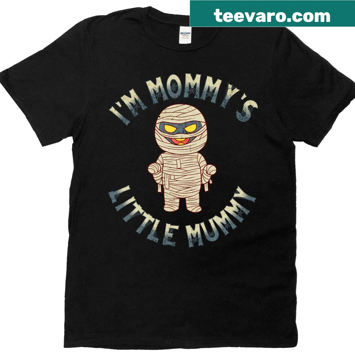 Oversized t-shirt for kids with 'Mommy's Little Mummy' graphic. — on a men's t-shirt
