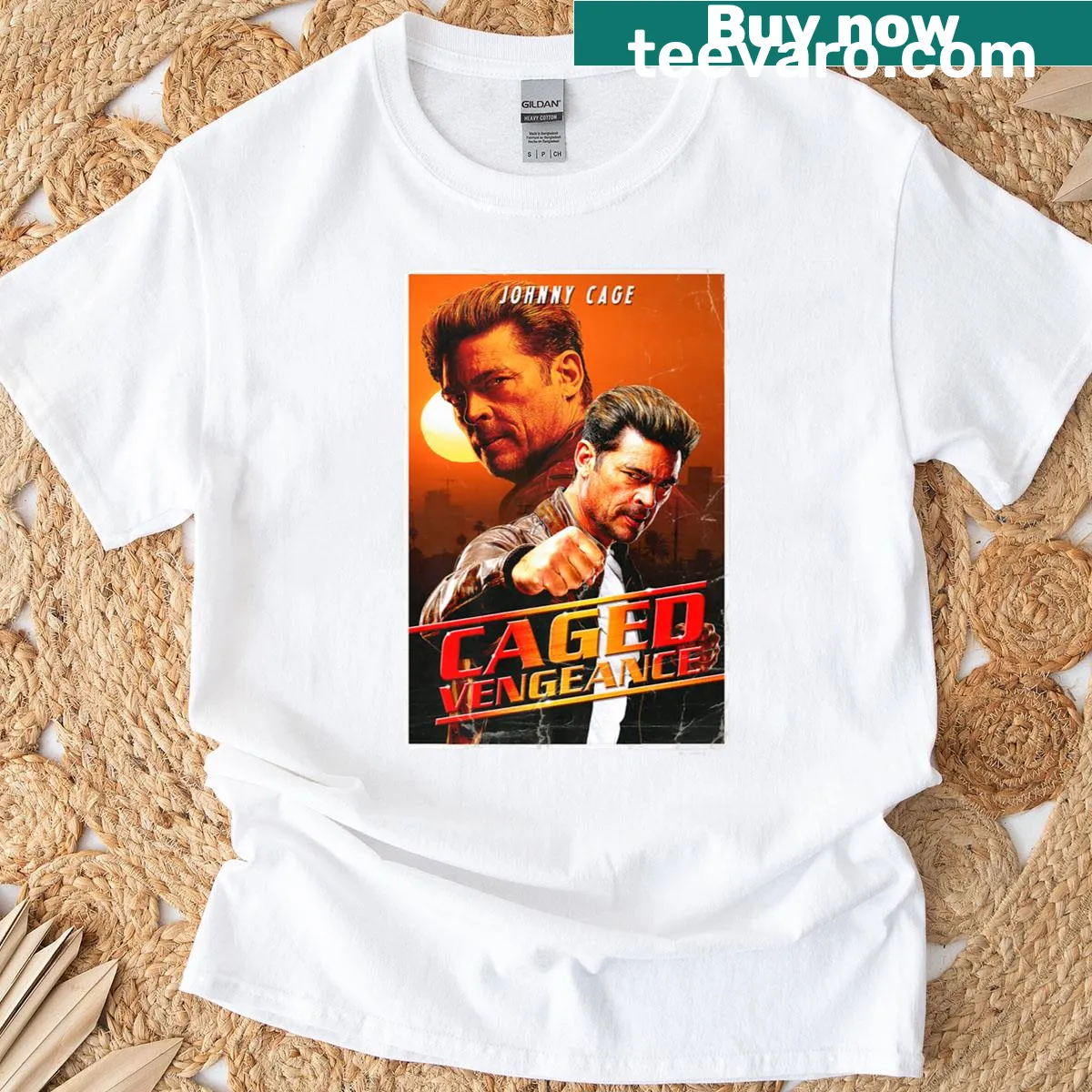 Retro poster of Johnny Cage from Mortal Kombat 2 — on a men's t-shirt