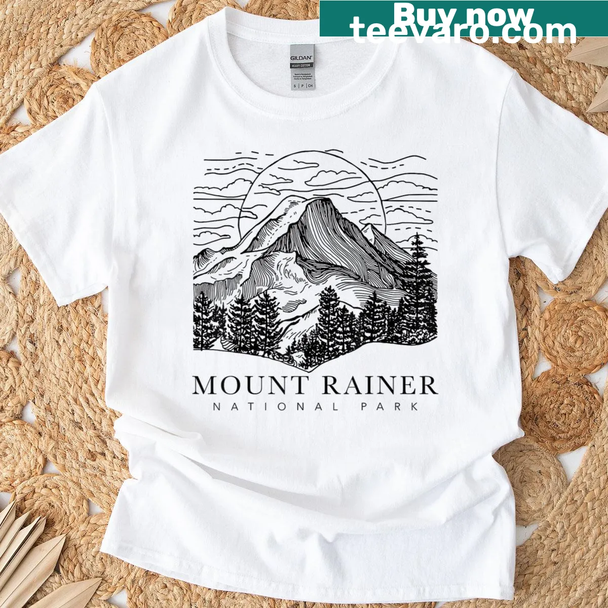 Illustration of Mount Rainier for hiking and climbing enthusiasts — on a men's t-shirt