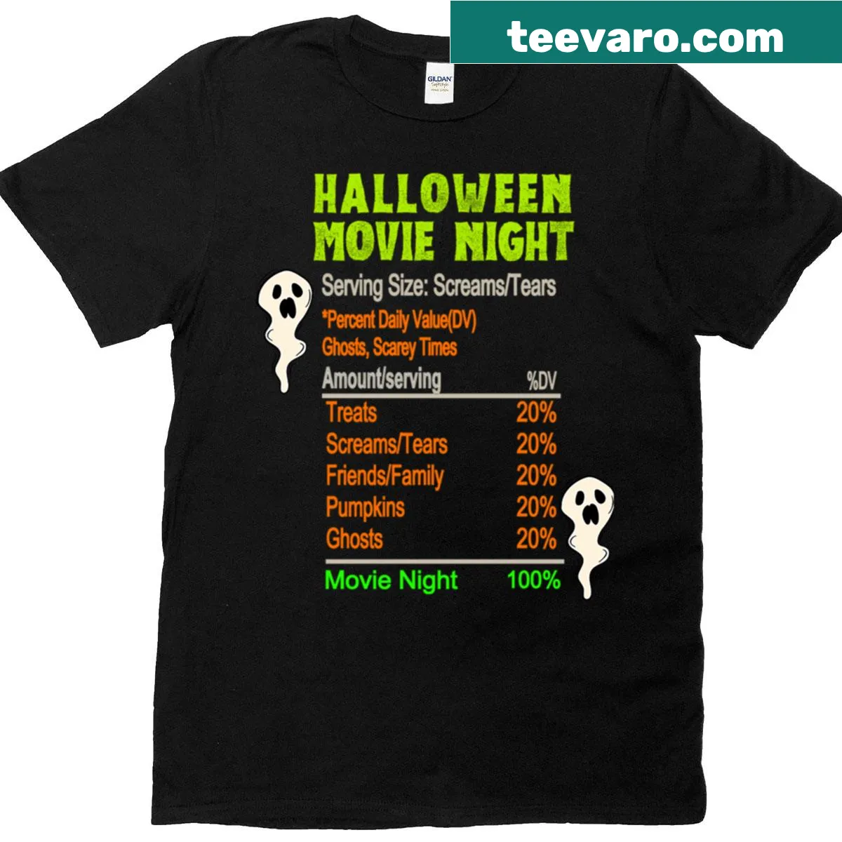 Playful graphic of movie snacks on a humorous nutrition shirt — on a men's t-shirt