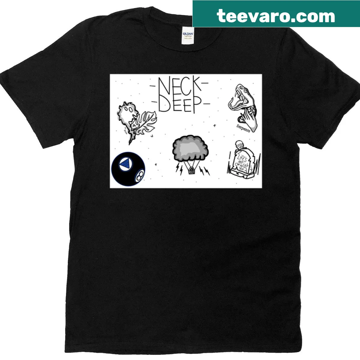 Graphic design inspired by Neck Deep band — on a men's t-shirt